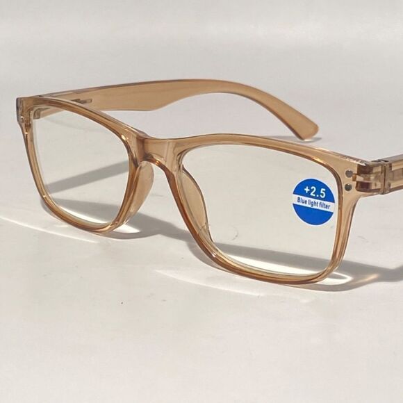 1394 Helen 2.50 Reading Glasses Thin Rectangle Bluelight Filter Taupe Frames NWT - Picture 8 of 9